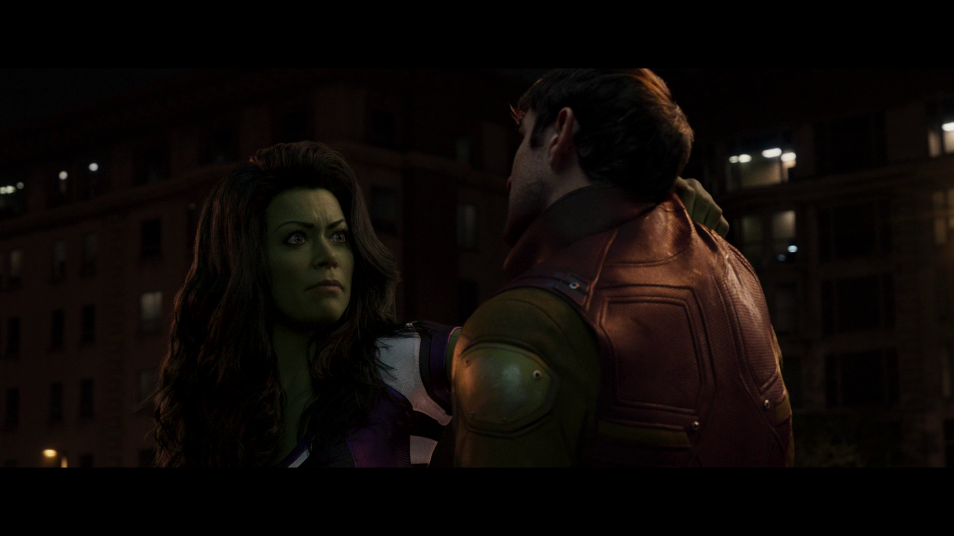 She-Hulk (Tatiana Maslany) unmasks Daredevil (Charlie Cox) in She-Hulk: Attorney at Law Season 1 Episode 8 "Ribbit and Rip It" (2022), Marvel Entertainment via Disney Plus