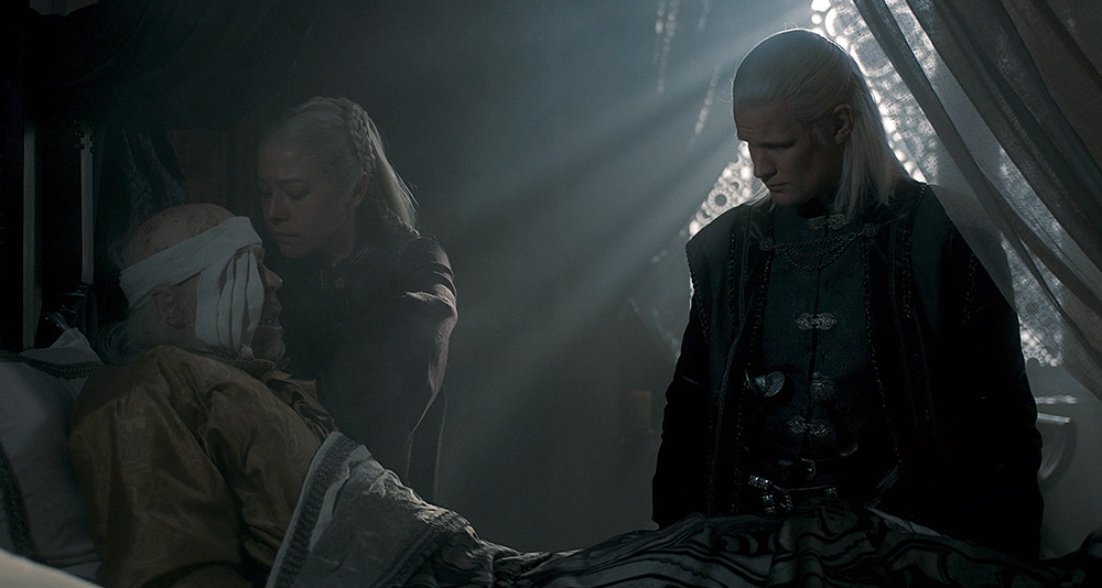 Rhaenyra and Daemon visit Viserys in House of the Dragon, HBO