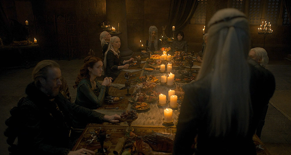 Aemond toasts his nephews at a feast in House of the Dragon, HBO