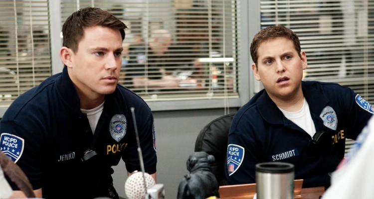Jenko & Schmidt at police headquarters in '21 Jump Street' (2012), Columbia Pictures