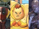 Split image of Deadpool, Big Bertha and Drax the Destroyer
