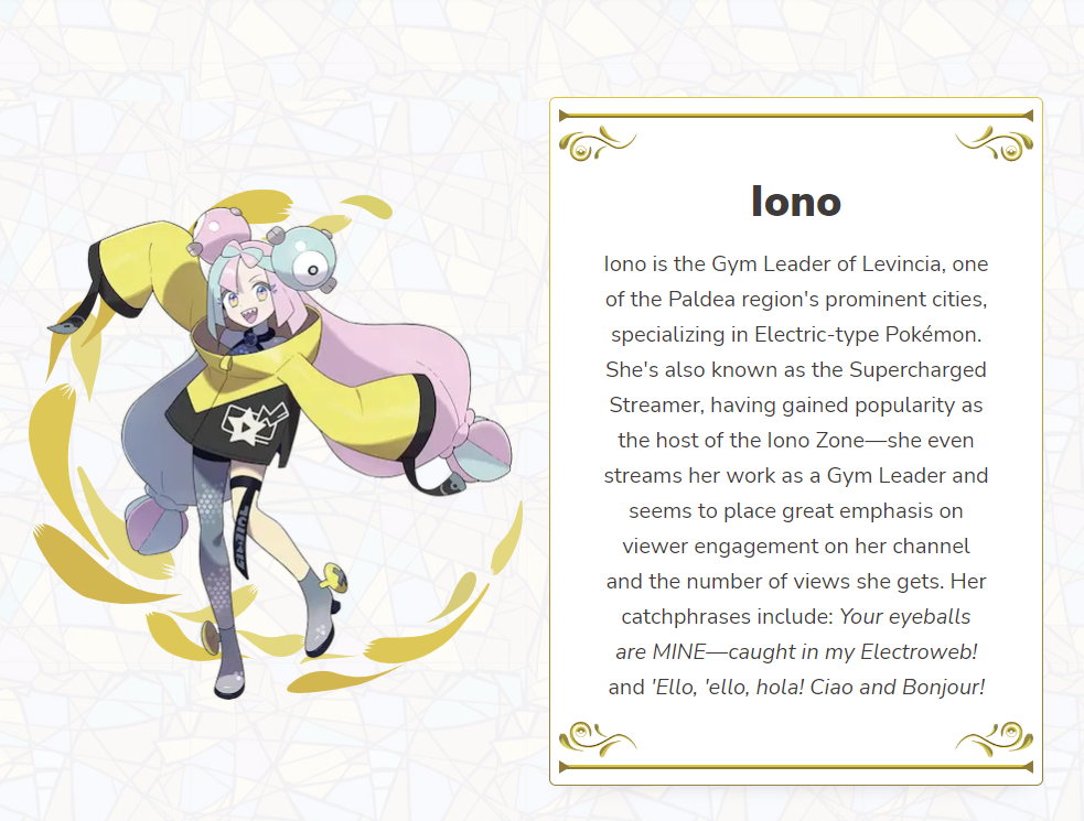 Meet the Electric-Type Gym Leader for POKEMON SCARLET and POKEMON VIOLET,  Iono — GeekTyrant