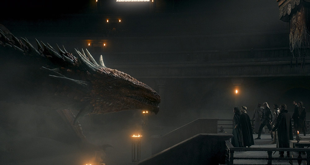 The dragon Meleys confronts Aegon and his family in House of the Dragon, HBO