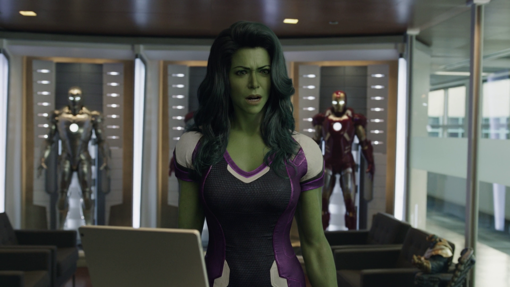She-Hulk (JTatiana Maslany) breaks the fourth wall and makes a visit to the real-world Marvel Studios in She-Hulk: Attorney at Law Season 1 Episode 9 "Whose Show Is This?" (2022), Marvel Entertainment via Disney Plus