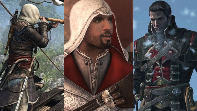 Split image of characters from Assassin's Creed