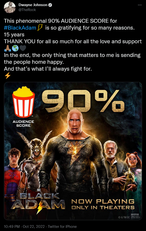 Why Black Adam's RT Audience Score Is So High (When Critics