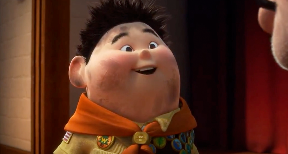 Hopeful Russell from Disney Pixar's Up looks at someone