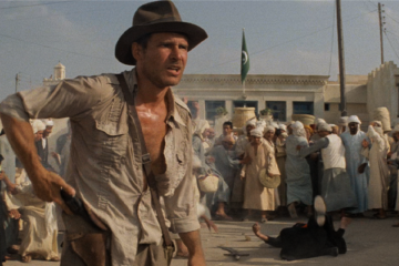 Indiana Jones (Harrison Ford) has no time for fancy sword play.