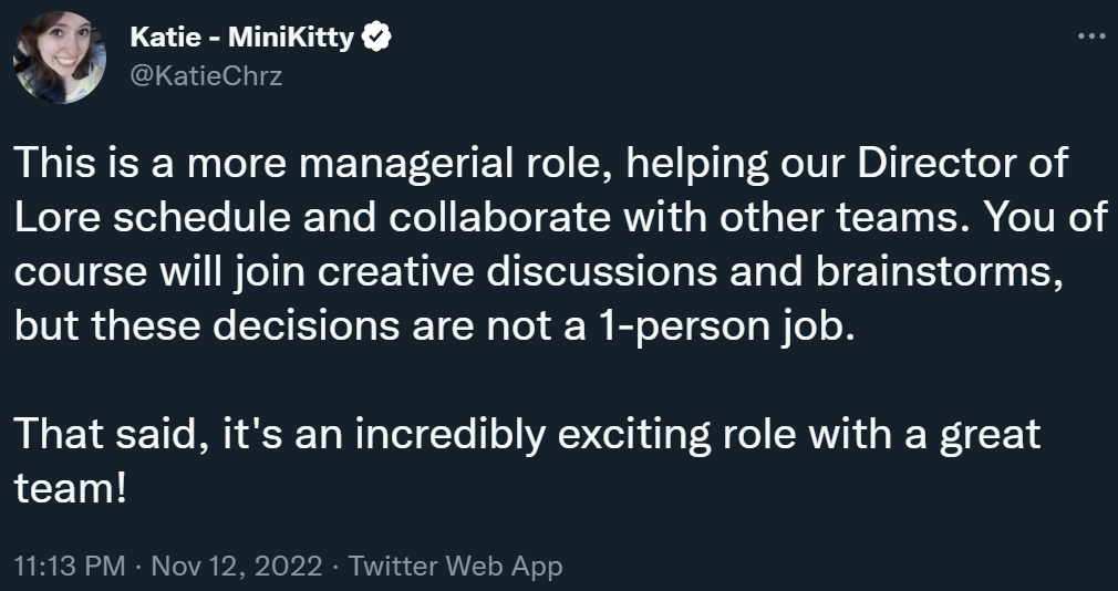 Katie Chrzanowski discusses the Associate Lore Manager role for Sonic the Hedgehog on Twitter