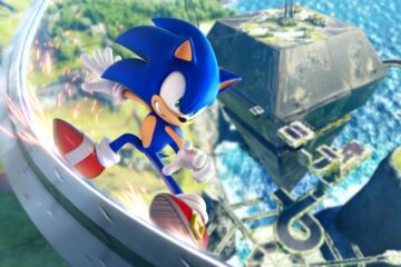 Sonic the Hedgehog grinds on a rail in Sonic Frontiers