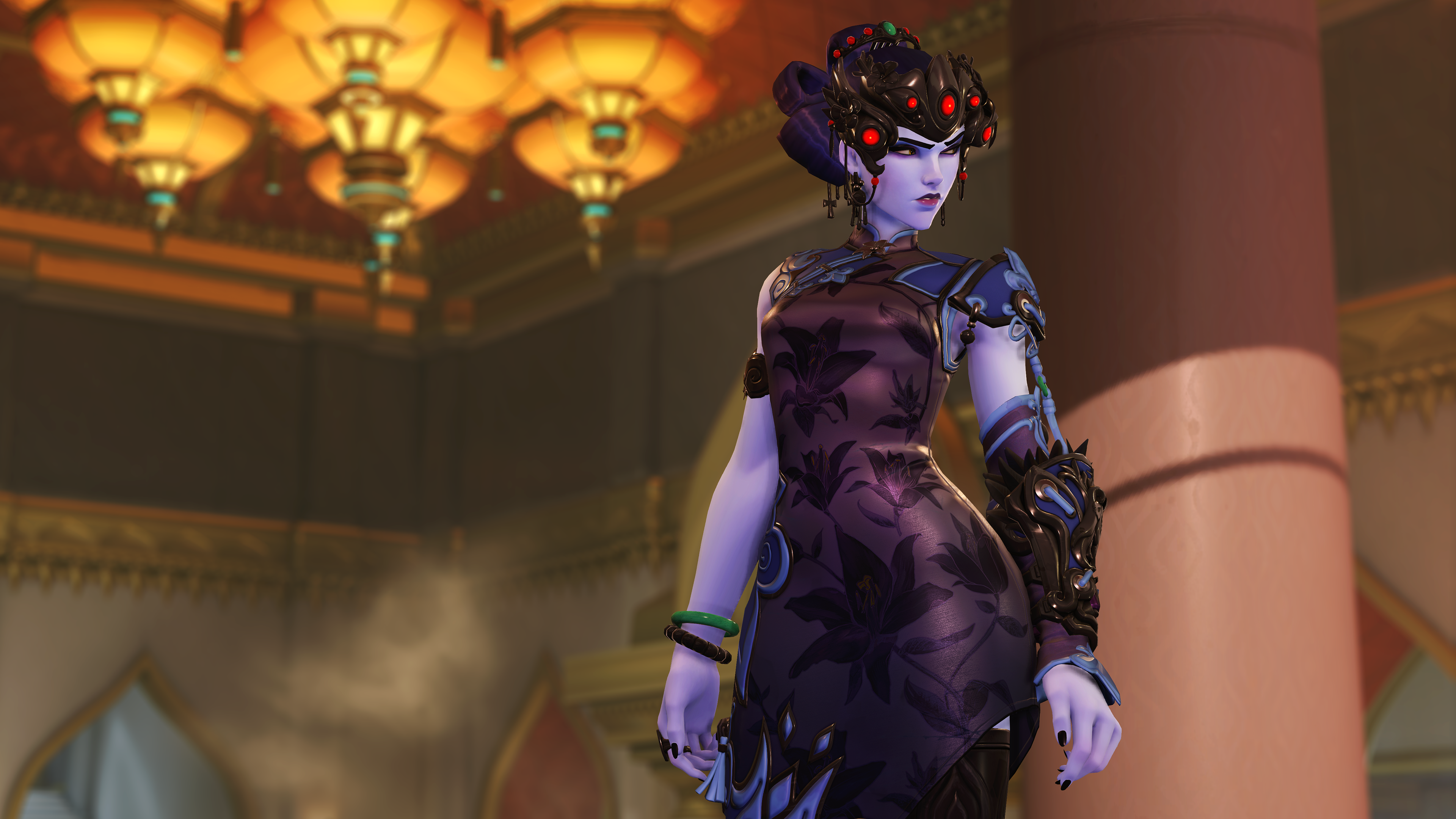 Widowmaker shows off her alluring cheongsam look during the 2018 Lunar New Year via Overwatch (2016)