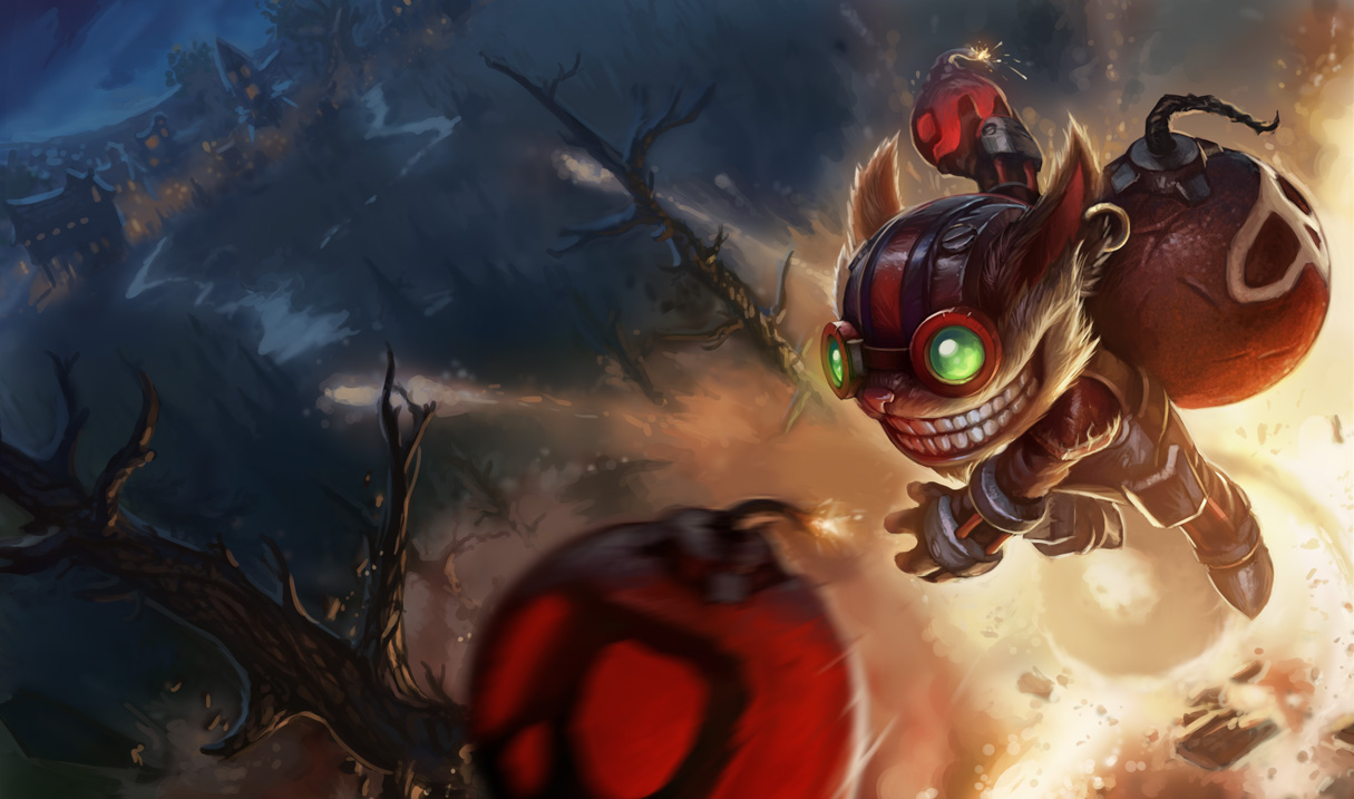 Ziggs gleefully blows up a forest via League of Legends (2009), Riot Games