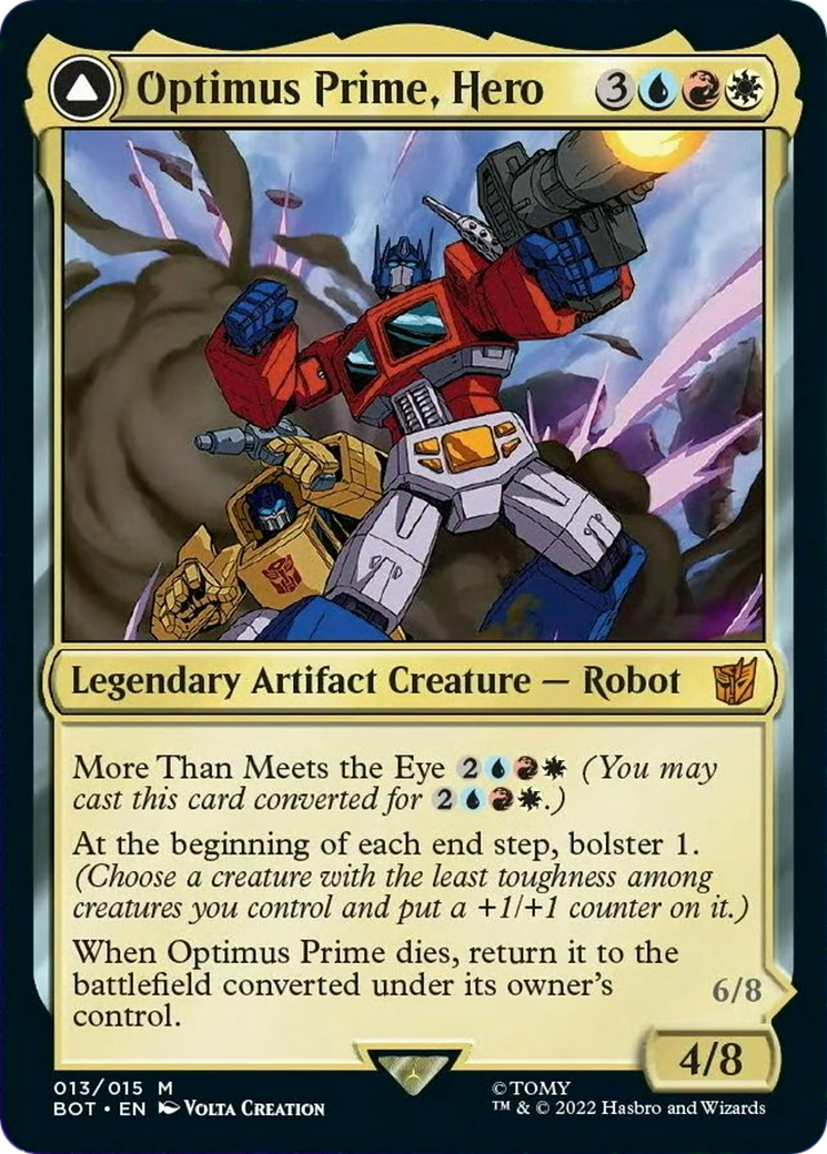 Optimus Prime, Hero via Card #13, Transformers - The Brothers' War (2022), Wizards of the Coast. Art by Volta Creation.