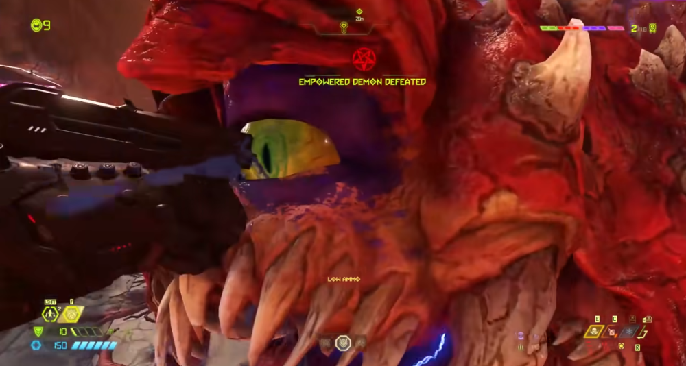 The Doomslayer stabs a Cacodemon in the eye via Doom Eternal (2020), Bethesda Softworks