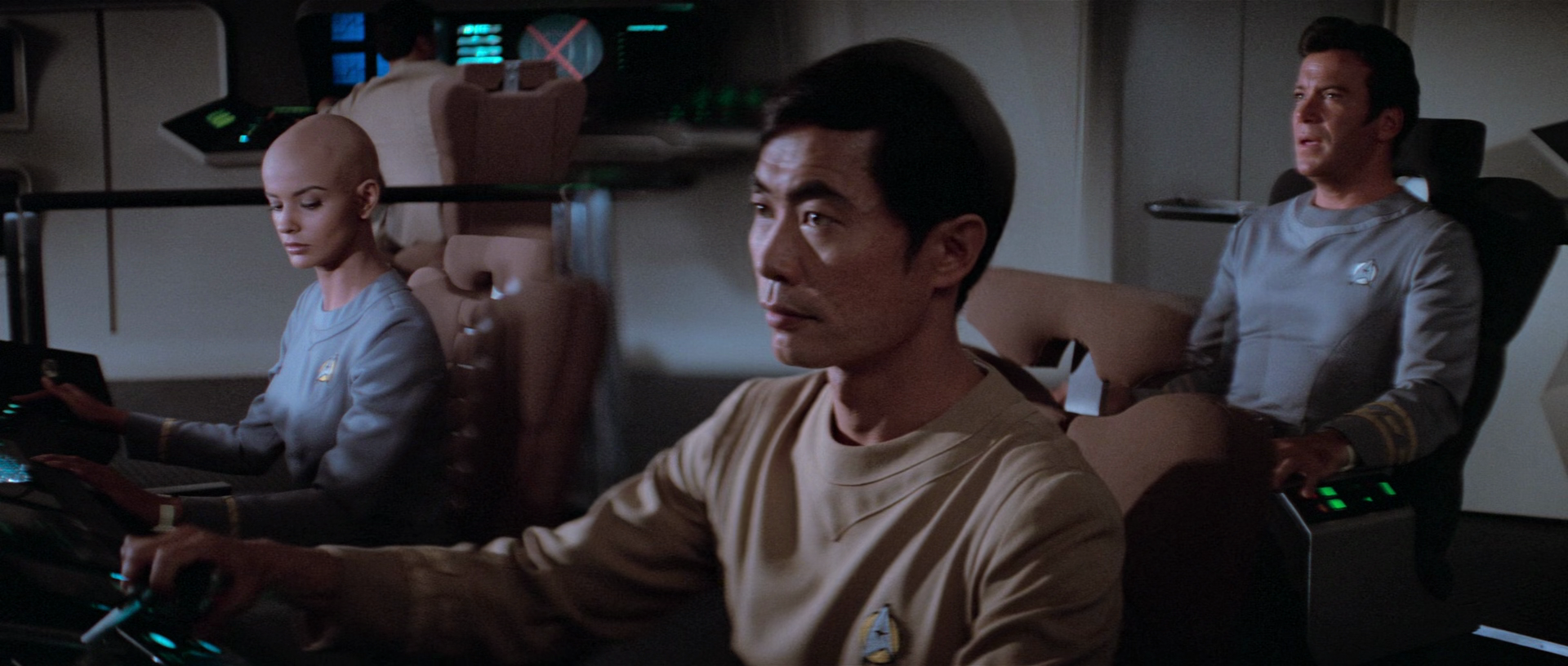 Sulu (George Takei) prepares to launch the newly refit Enterprise under the watchful eye of Captain Kirk (William Shatner) in Star Trek: The Motion Picture (1979), Paramount Pictures via Blu-ray