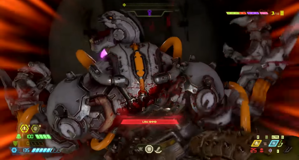 The Doomslayer slices through a Dread knight's back with a chainsaw via Doom Eternal (2020), Bethesda Softworks