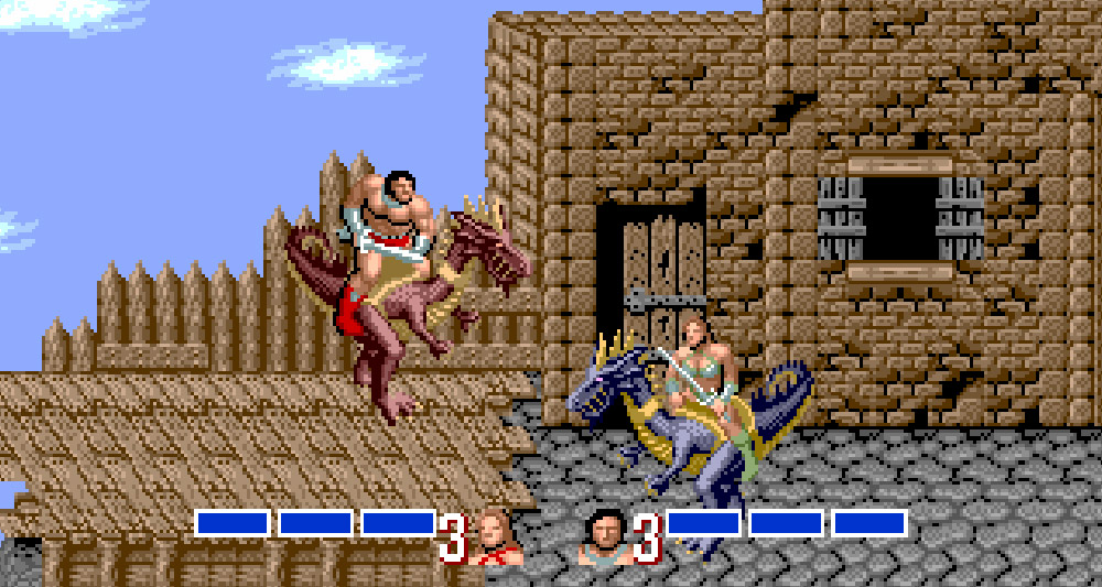 Ax Battler and Tyris Flare ride dragons in 'Golden Axe' (1989), Sega