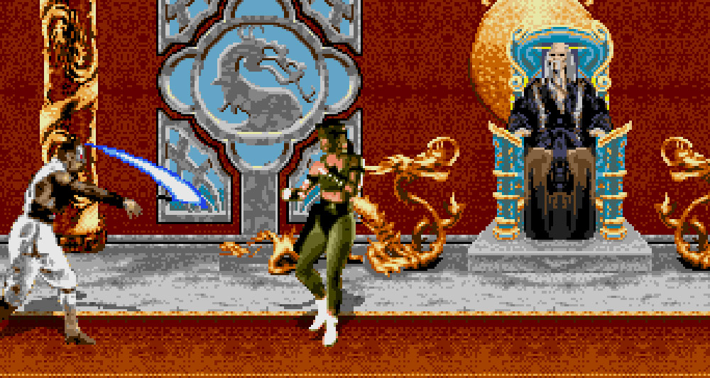 Kano fights Sonya in 'Mortal Kombat' (1993), Midway