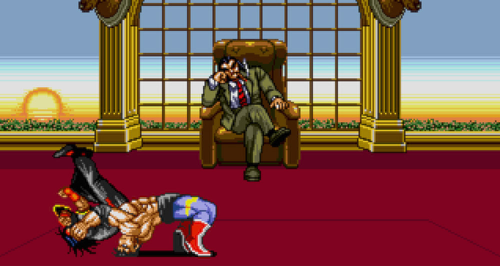 Mr. X watches Max fight an underling in a hacked version of 'Streets of Rage 2' (1992), Sega