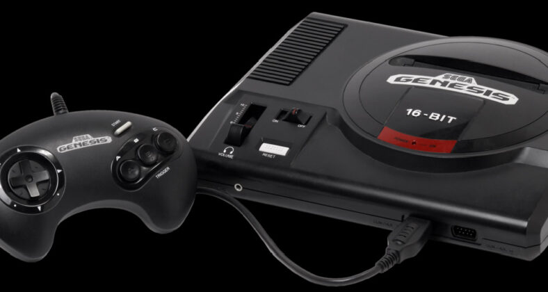 An original Sega Genesis 16-Bit with a three-button controller, from the Game Console Index