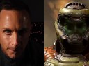 Split image of Mick Gordon and the Doomslayer from DOOM Eternal (2020), id Software