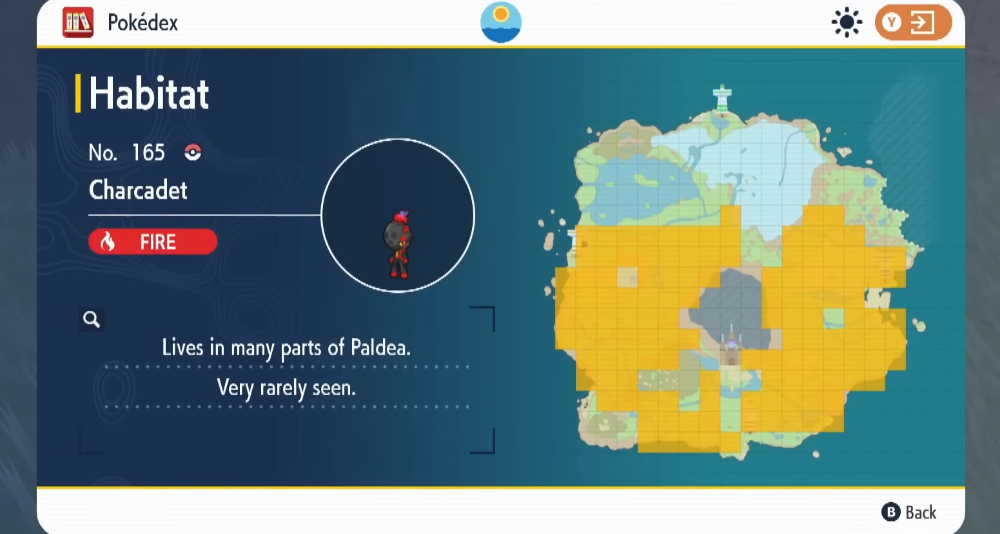 The Pokédex shows the habitat of Charcadet via Pokémon Scarlet & Violet (2022), Nintendo