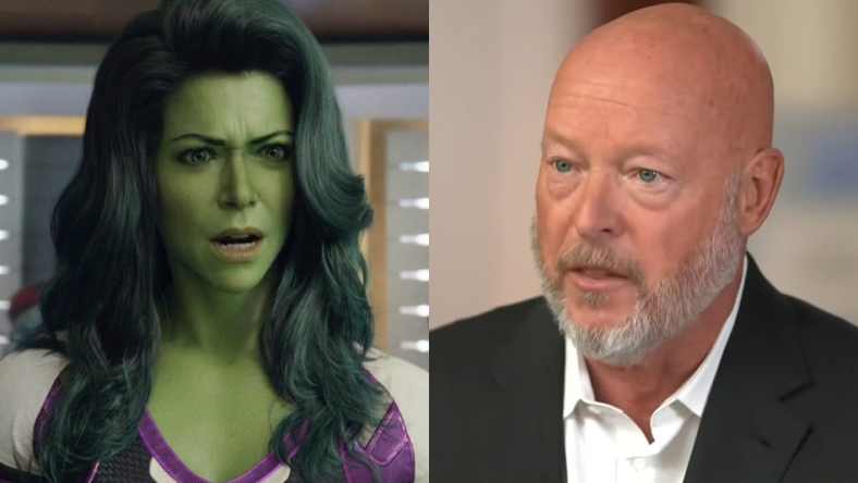 She-Hulk (Tatiana Maslany) visits Marvel Studios via She-Hulk: Attorney at Law Season 1 Episode 9 “Whose Show Is This?” (2022), Marvel Entertainment / Disney CEO Bob Chapek on rising operating costs, activist investor Dan Loeb via CNBC Television, YouTube