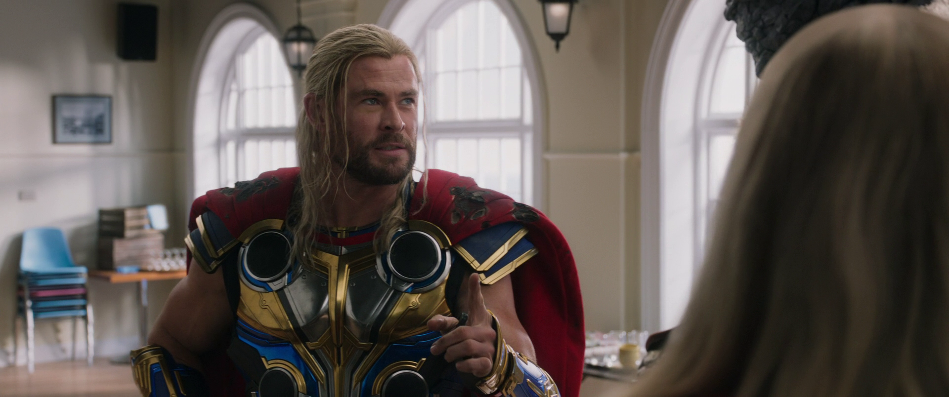 Thor (Chris Hemsworth) explains his plan to find Gorr (Christian Bale) in Thor: Love and Thunder (2022), Marvel Entertainment via Blu-ray