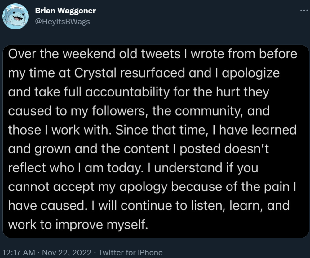 Brian Waggoner apologizes for tweets he made via Twitter