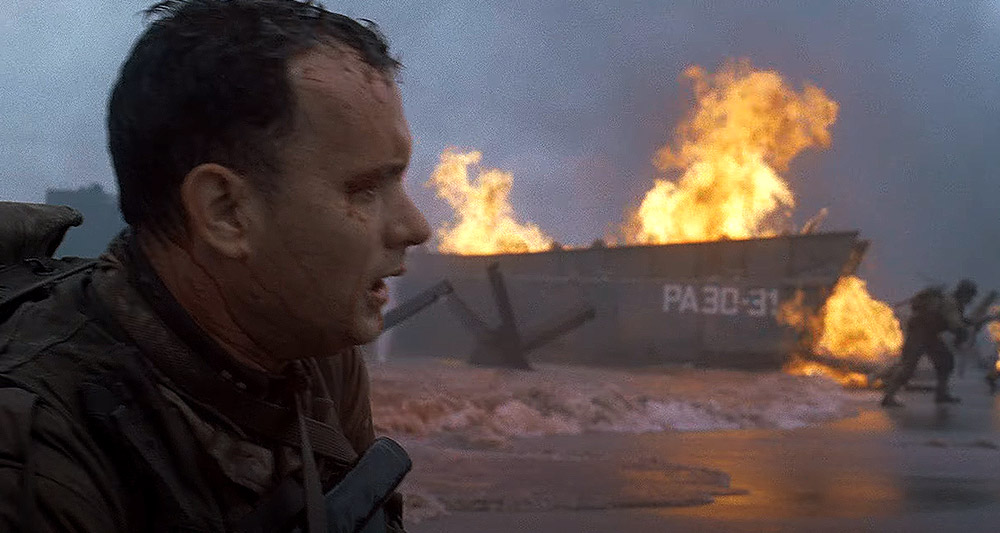 Captain Miller (Tom Hanks) storming the beaches of Normandy in 'Saving Private Ryan' (1998), Dreamworks Studios