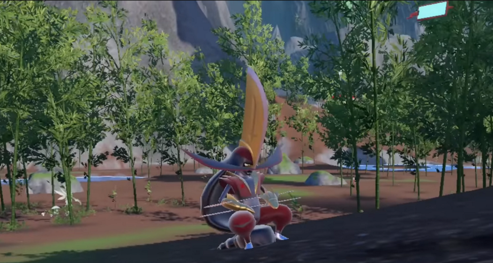 A Kingambit sits amid the trees via Pokémon Scarlet & Violet (2022), Nintendo