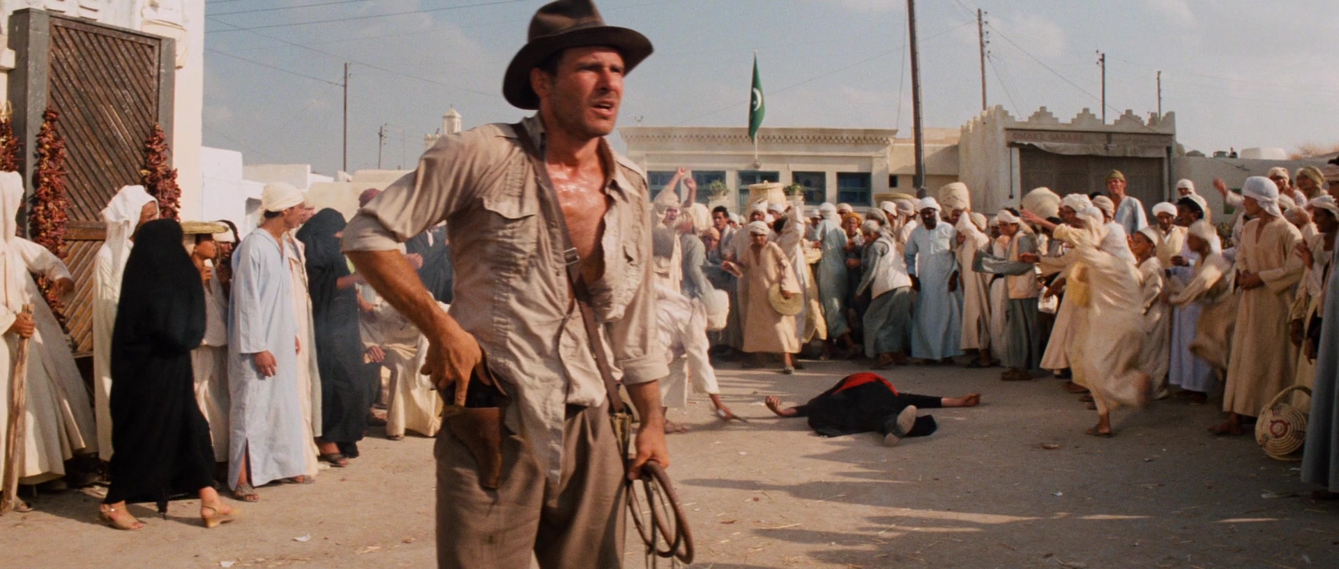 Indiana Jones (Harrison Ford) has no time for fancy sword play in 'Raiders of the Lost Ark' (1981), Paramount Pictures via Blu-ray