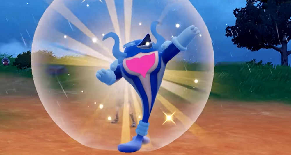 Palafin activates Zero to Hero, transformed and posing triumphantly via Pokémon Scarlet & Violet (2022), Nintendo