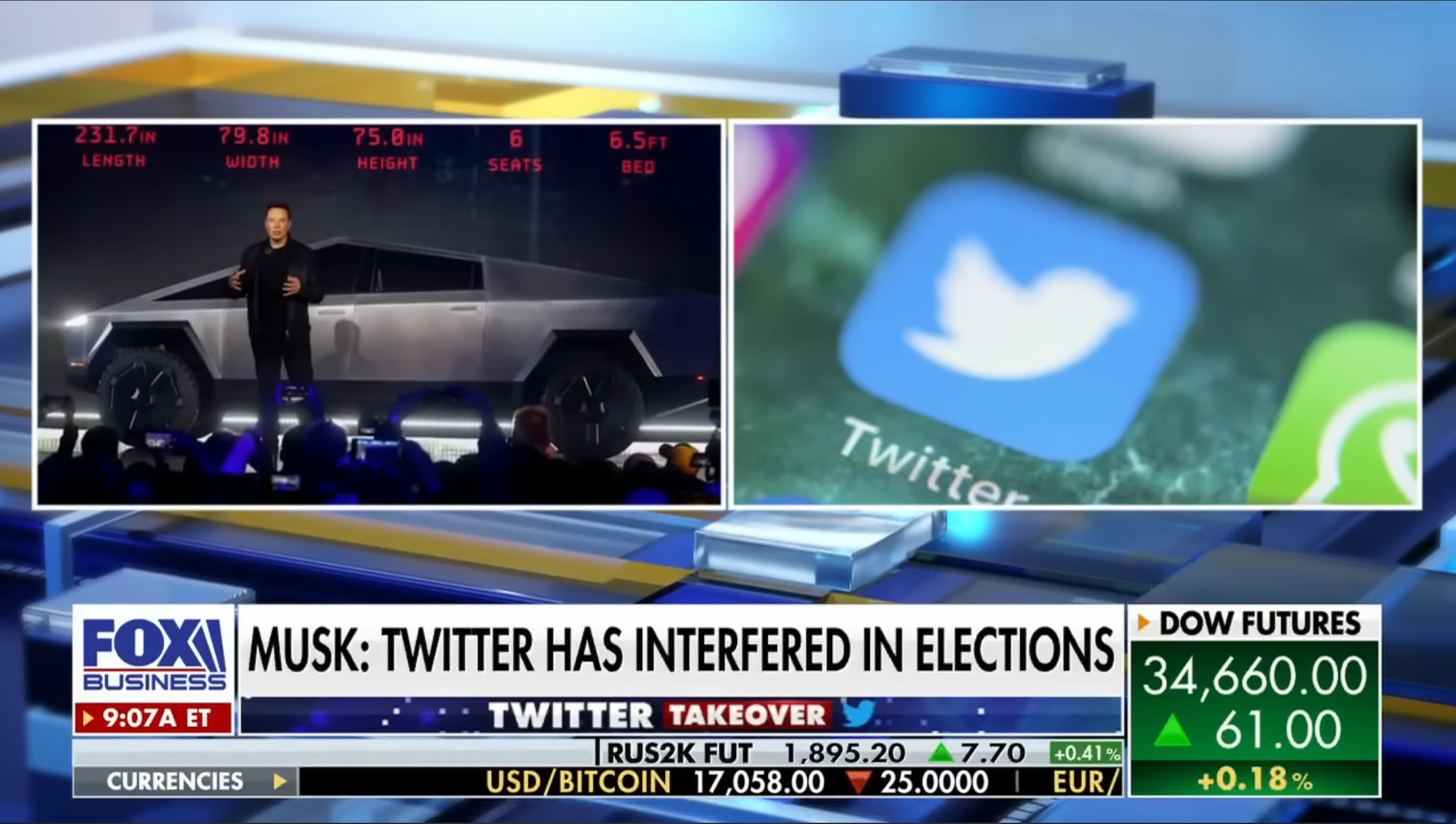 Fox News story about Elon Musk claiming Twitter rigged elections, via YouTube