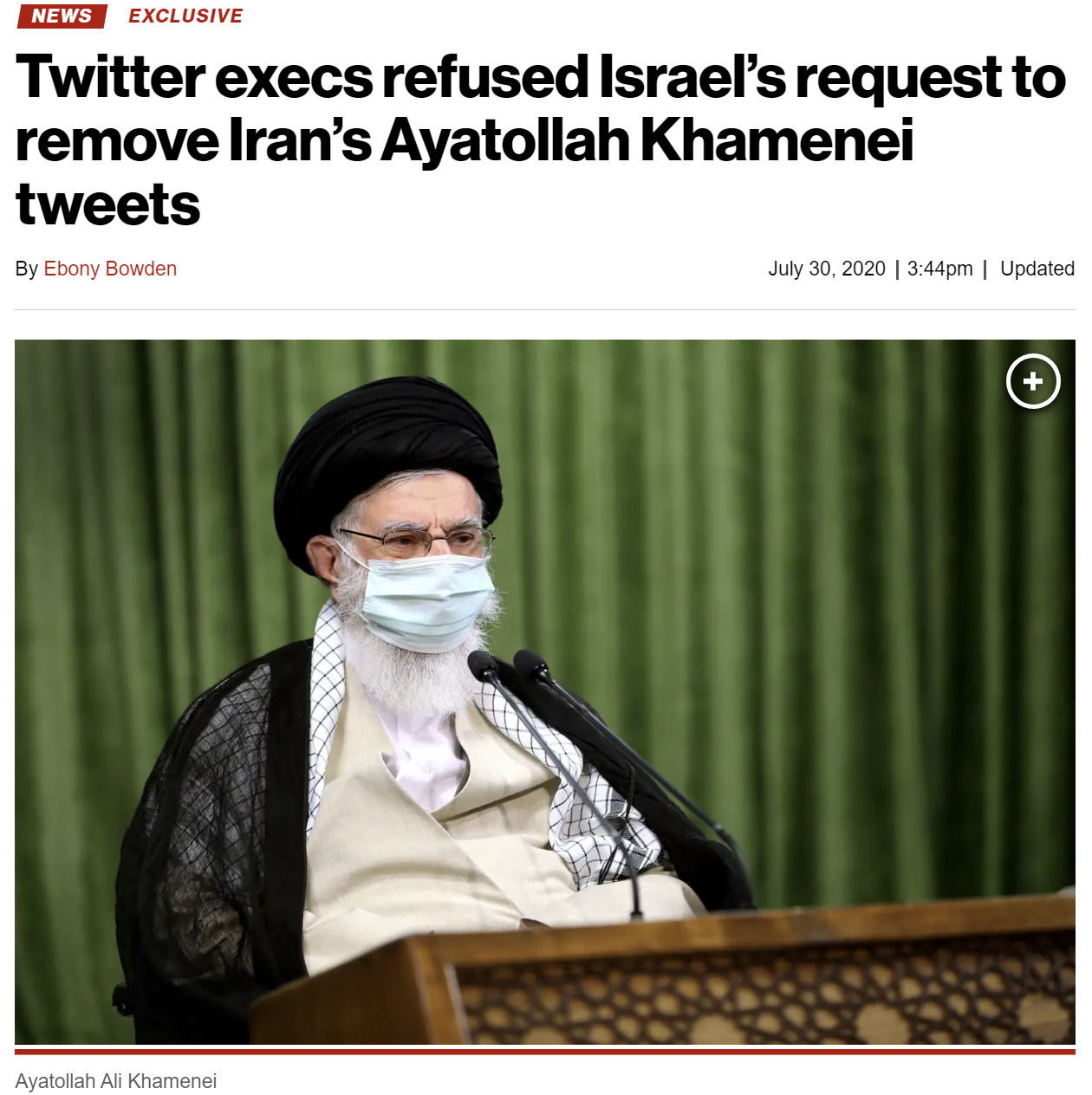 A New York Post article about Iran's Ayatollah and Twitter's refusal to ban his account