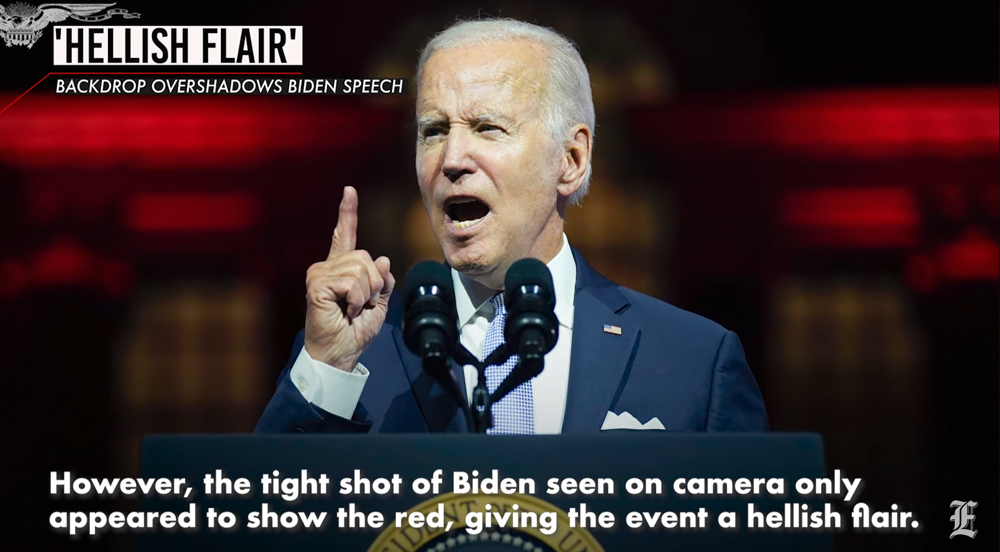 Joe Biden delivers a terrifying speech against a fascist color backdrop, from The Washington Examiner's YouTube channel