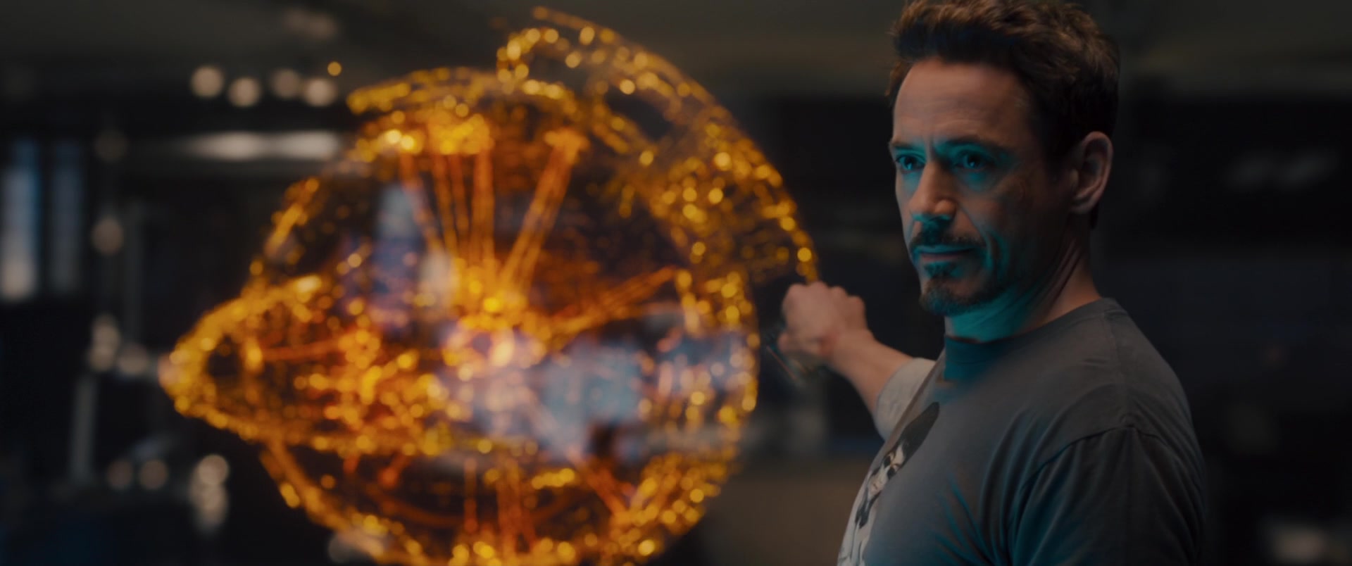 Tony Stark (Robert Downey Jr.) proposes uploading JARVIS into the soon-to-be-Vision's (Paul Bettany) body in Avengers: Age of Ultron (2015), Marvel Entertainment via Blu-ray