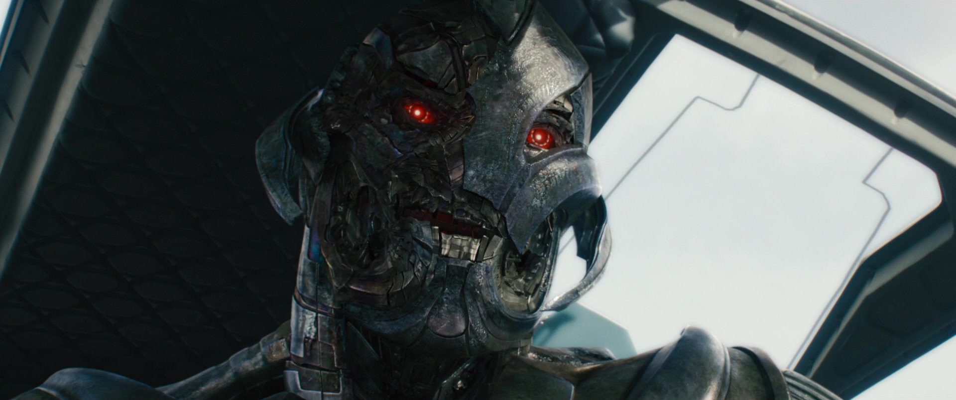 A damaged Ultron (James Spader) taunts the Avengers during the Battle of Sokovia in Avengers: Age of Ultron (2015), Marvel Entertainment via Blu-ray