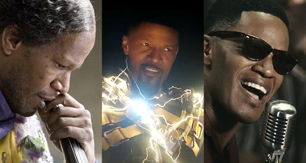 Split image of Jamie Foxx in The Soloist, Spider-Man: No Way Home and Ray
