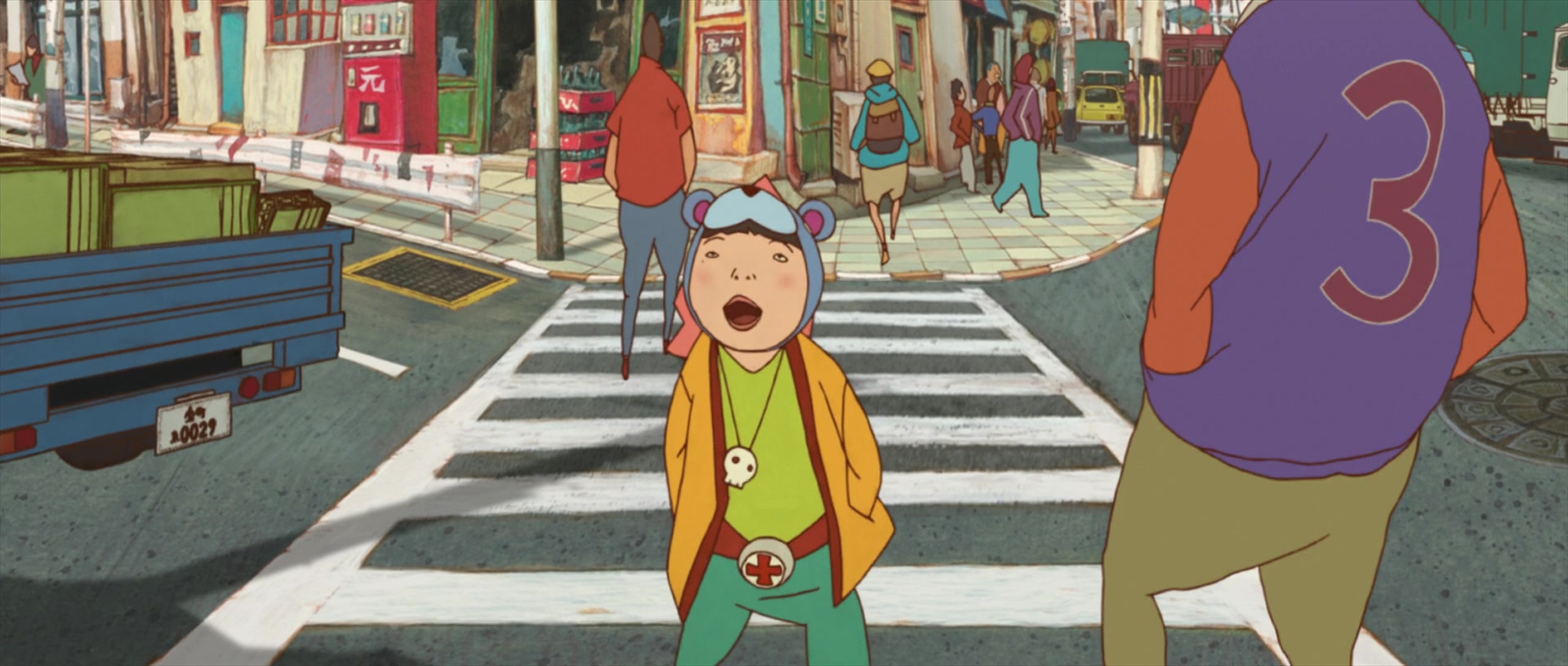 White (Yū Aoi ) takes in the streets of Takamarachi in Tekkonkinkreet (1999), Studio 4°C via Blu-ray