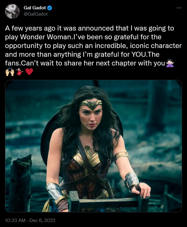 Gal Gadot reacts to the cancellation of Wonder Woman 3 via Twitter