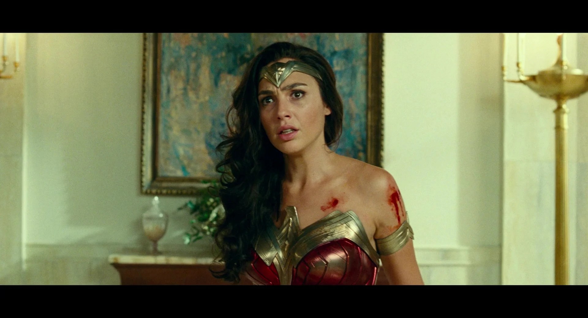 Wonder Woman (Gal Gadot) is stunned to see Cheetah (Kristen Wiig) appear in the White House in Wonder Woman 1984 (2020), Warner Bros. Pictures via Blu-ray
