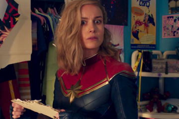 Captain Marvel (Brie Larson) tries to make sense of her recent location-swap in the post-credits scene to Ms. Marvel Season 1 Episode 6 “No Normal” (2022), Marvel Entertainment via Disney Plus