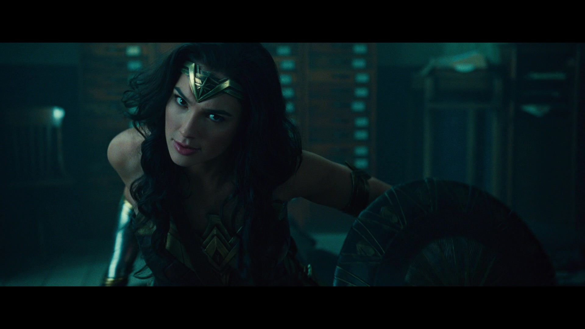 Diana (Gal Gadot) smirks off her opponent's attacks in Wonder Woman (2017), Warner Bros, Pictures via Blu-ray
