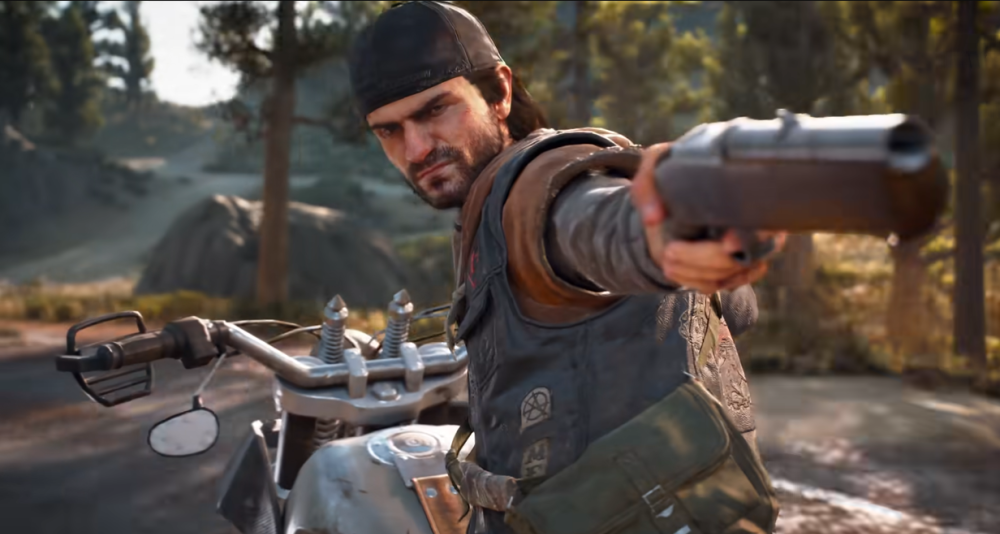 Deacon St. John fires a shotgun behind him while riding a motorcycle via Days Gone (2019), Sony Interactive Entertainment