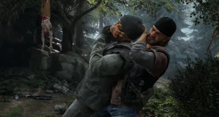 Deacon St. John (Sam Witwer) attempts to snap the neck of a gang member in Days Gone (2019), Sony Interactive Entertainment