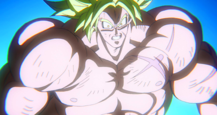 Broly (Vic Mignogna) braces for impact from a Kamehameha in Dragon Ball Super: Broly (2018), Toei Animation via Blu-ray