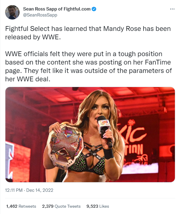 599px x 713px - Pro Wrestler Mandy Rose Fired By WWE After Discovering Lewd Content On Her  Paid Site - Bounding Into Comics