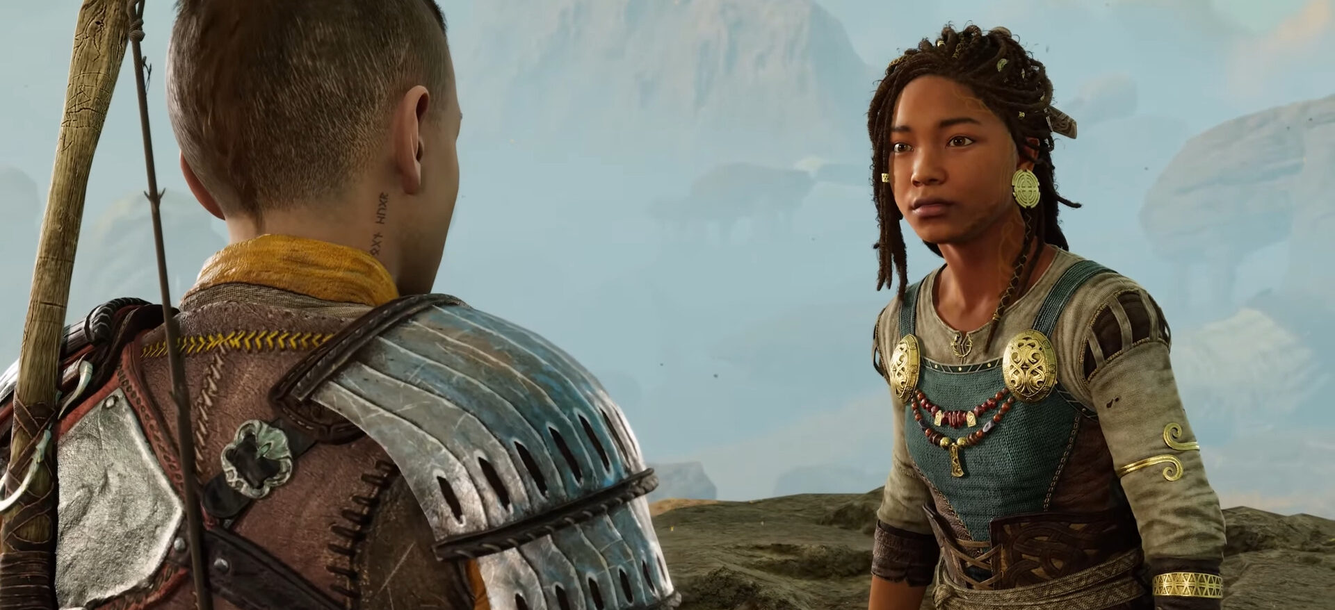 Atreus (Sunny Suljc) argues with Andrboda (Laya DeLeon Hayes) in God of War: Ragnarök (2022), Sony Santa Monica Studios via YouTube