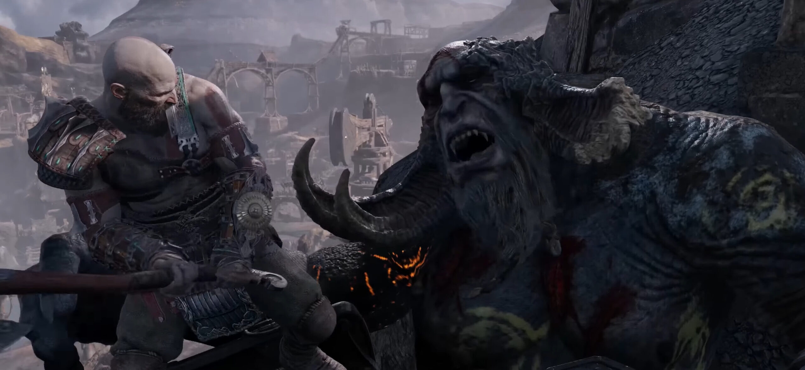 Kratos (Christopher Judge) takes on a troll in God of War: Ragnarök (2022), Sony Santa Monica Studios via YouTube